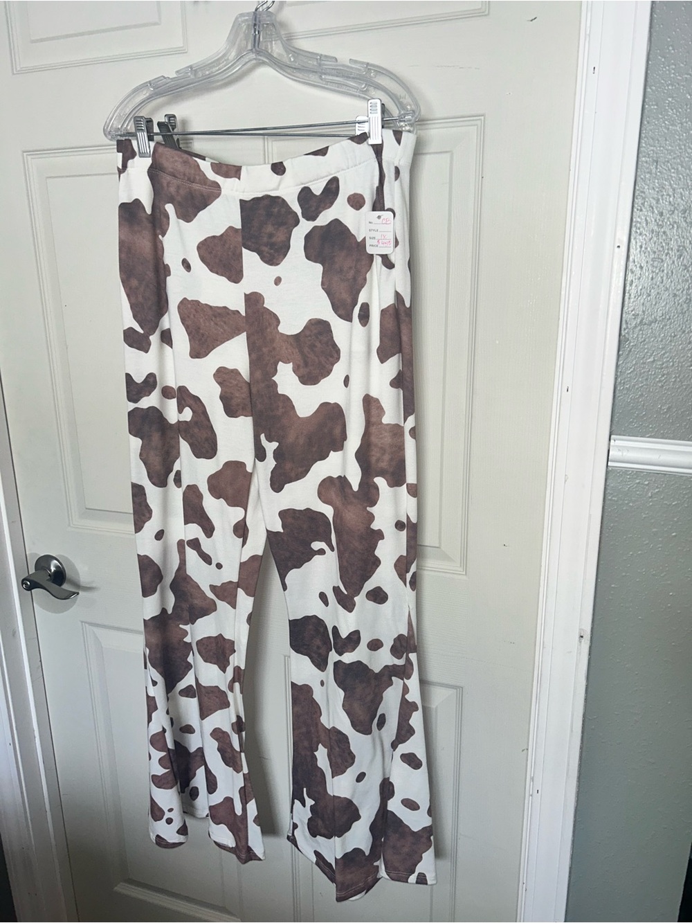 Cow Print Flare Leg Pants - Brown & White
